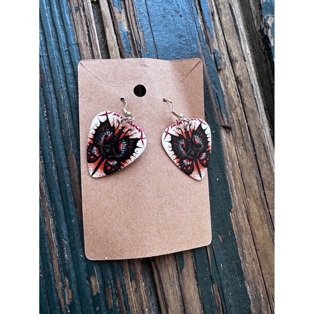 Metallica Guitar Pick Earrings Red‎ Black White Graphic Rock Metal Jewelry NEW